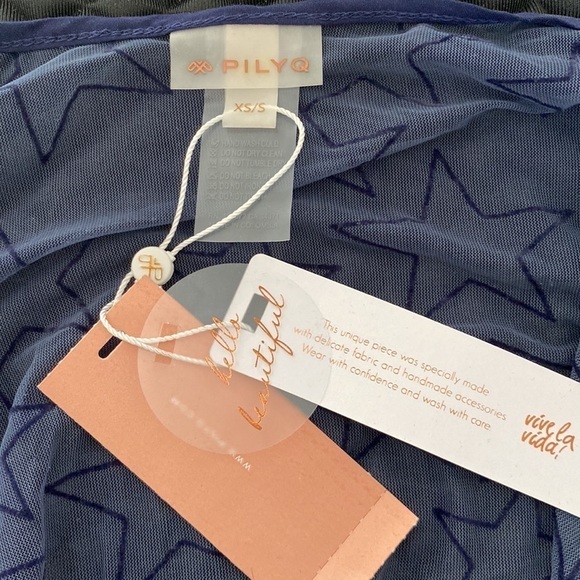 PilyQ Starlight Starry Mesh Sheer Blue Dress/Swim Cover-Up XS/S - Picture 7 of 8